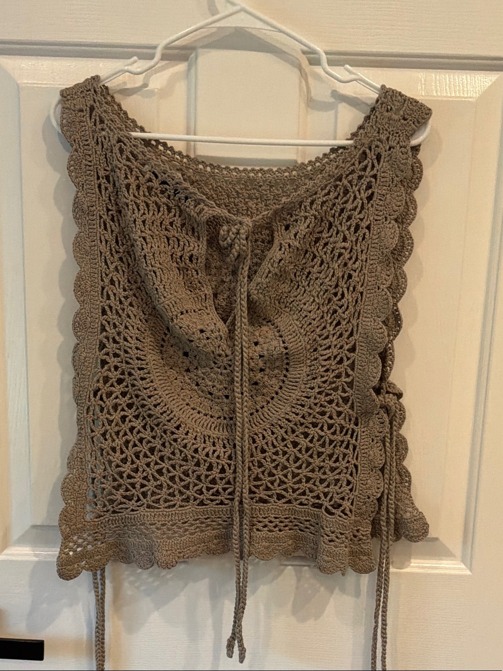 Zara Crochet Scoop Neck Tank Top - Taupe Beige - Picture 2 of 3